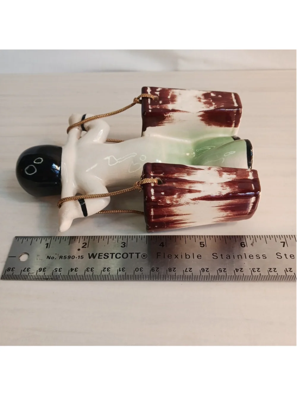 Vintage Ceramic Asian Child Carrying Yoke w Bucket Toothpick Holder Planter